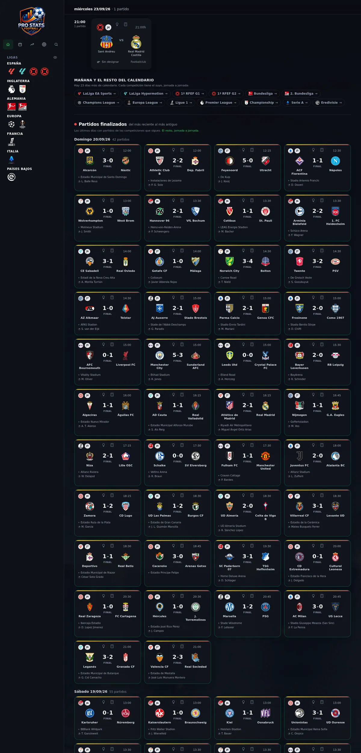 Captura de Pro Stats Football